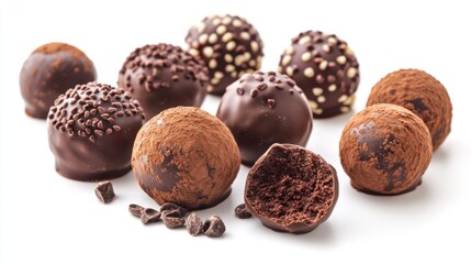 Luxurious homemade chocolate truffles collection showcasing handcrafted cocoa balls with imperfectly perfect artisanal quality, rich dark cocoa powder coating with variable density, select truffles