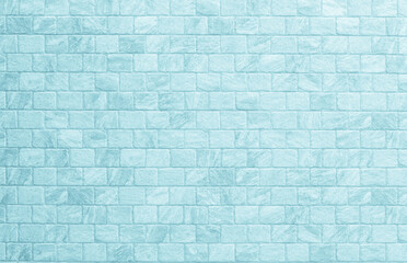 Fototapeta premium Blue brick concrete stone texture for background in wallpaper. Brick wall and sand stone in plaster of tone vintage. Pattern abstract wall of light cyan color, cement texture mint green for design.