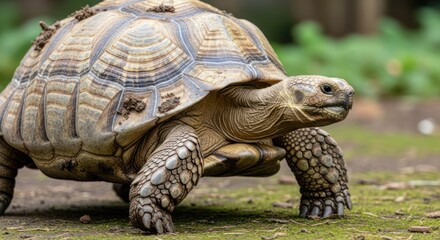 Obraz premium A tortoise in a natural setting, with a focus on its detailed shell and textured skin.