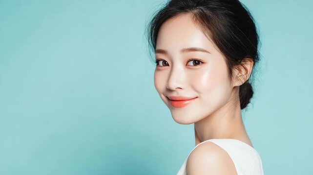 Fresh Asian Beauty Concept: Girl with Glowing Natural Complexion
