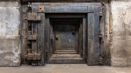 Rusty Industrial Door with Multiple Layers in Abandoned Warehouse Setting for Architecture and Urban Photography