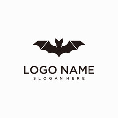 Flying bat logo design, black silhouette animal symbol on white background