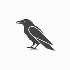 Fototapeta premium Black Crow Silhouette Vector Icon. Raven Bird Graphic Design Element. Minimalist Avian Symbol.
