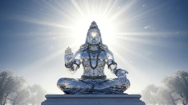 Shiva statue meditating in lotus position.