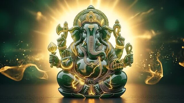 Ganesha statue with mystical aura Hindu deity spirituality.