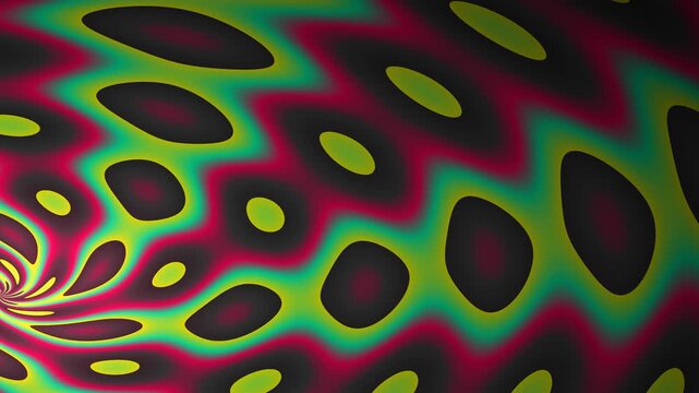 Abstract colorful spiral pattern with wavy lines and oval shapes, psychedelic design.