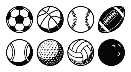 Obraz premium A set of sports balls illustration. Includes football, soccer, basketball, tennis, golf, bowling, baseball, volleyball.