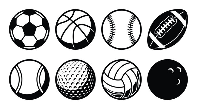 A set of sports balls illustration. Includes football, soccer, basketball, tennis, golf, bowling, baseball, volleyball.