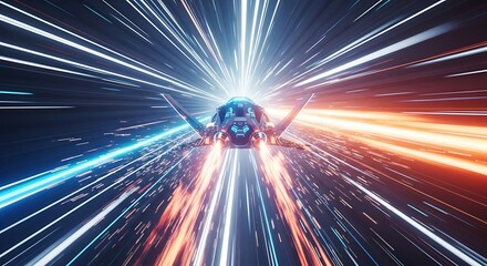 Futuristic Speeding Spacecraft Blazing Through Neon Trails