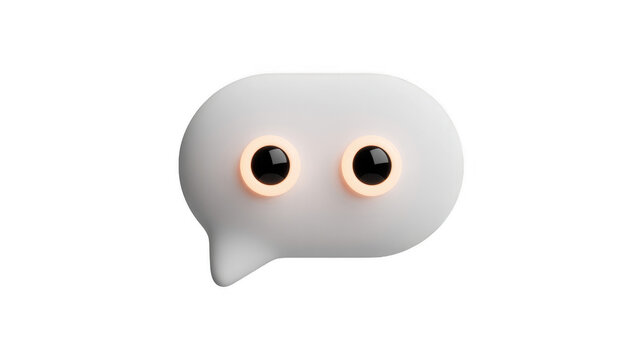 White speech bubble with glowing eyes ghost isolated on a transparent background