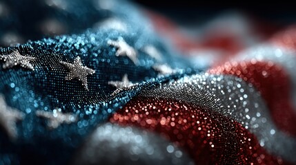 Abstract close up of a shimmering american flag with bokeh effects in patriotic colors
