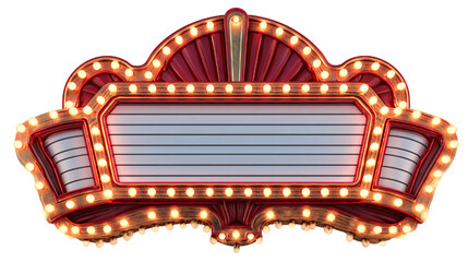 Isolated illuminated theater or cinema marquee sign with blank display area.