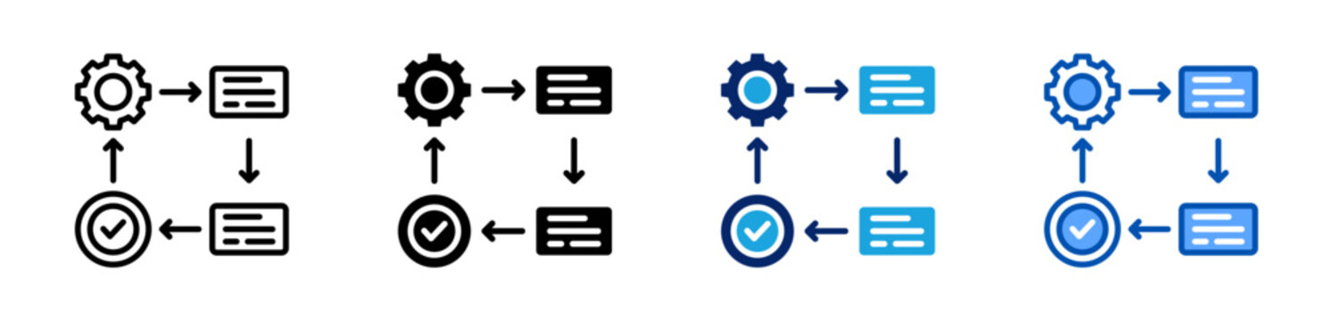 process flow icon set multiple style collection