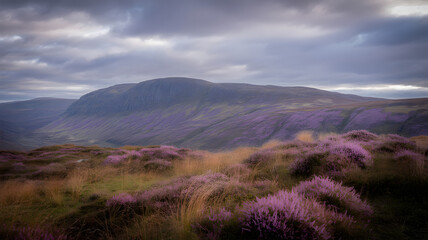 Obraz premium Cinematic landscape of rolling hills under a dramatic sky