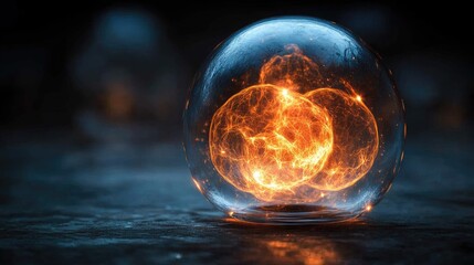 Glowing Orbs Encapsulated in Glass Sphere: A Visual Representation of Energy and Innovation