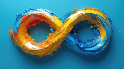 Vibrant Infinity Symbol Created with Flowing Liquids on a Blue Background