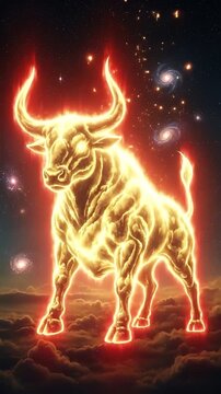 Glowing Golden Bull Taurus Zodiac Sign.
