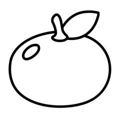 Simple Line Art Orange Fruit With Stem And Leaf Isolated On White Background