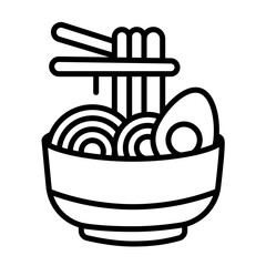 Outline Icon of a Noodle Bowl with Egg and Chopsticks
