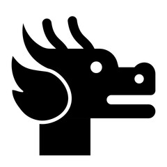 Stylized Black Dragon Head Icon With Flames And Square Base Chinese Zodiac Symbol