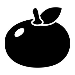 Simple Black Silhouette of an Orange with a Leaf and Stem on White Background