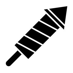 Black Firework Rocket Icon on White Background for Celebrations