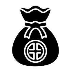 Black Money Bag Icon With Circular Symbol In Center