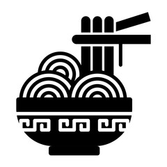 Black and White Illustration of Noodles in a Bowl with Chopsticks