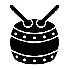Black Silhouette Icon Of A Traditional Drum With Two Sticks On A White Background