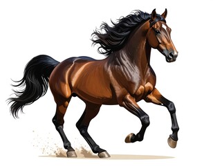 Obraz premium A brown horse with a black mane and tail runs dynamically