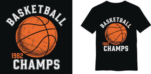 Vintage 1982 basketball championship t-shirt design with distressed ball graphic and varsity typography for sports apparel vector