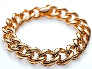 Fototapeta premium polished chunky gold chain bracelet forming a circle on a white background, luxurious and elegant