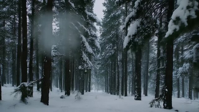 Snowy forest path with trees