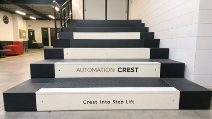Modern Industrial Steps with Safety Features for Accessibility and Automation in a Contemporary Building Environment