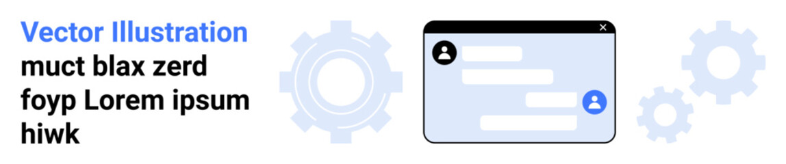 Obraz premium Communication platforms, technology tools, digital interaction, software development, teamwork, automation. Text chat interface with gear symbols. Communication platforms and technology tools concept