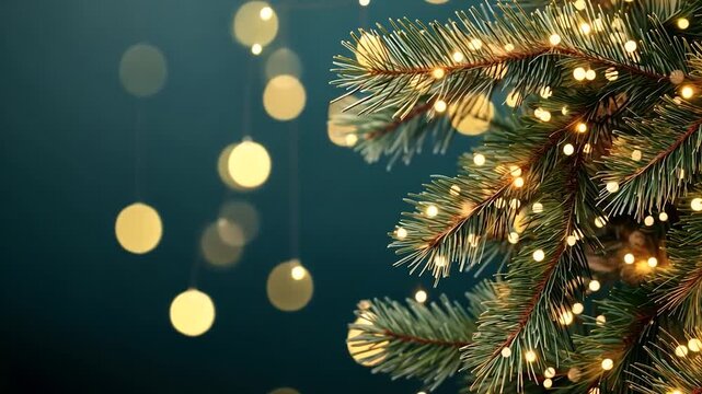Christmas tree branches with string lights