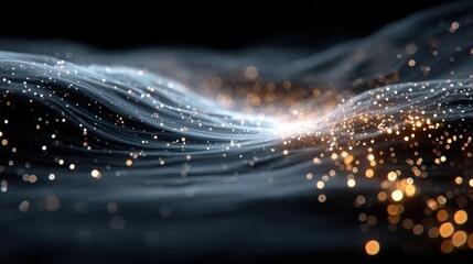 Abstract Wave of Light Particles and Energy Flowing Through Darkness