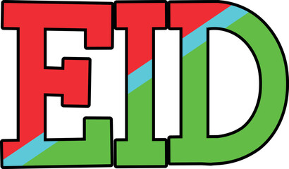 Festive eid greeting text with red green and blue colors and bold outlines vector