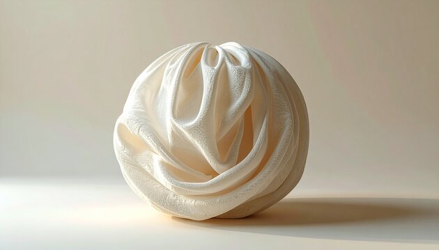 White Fabric Ball on White Surface.