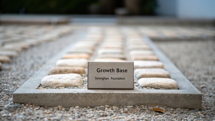 Growth Base Marker on Stone Pathway Highlighting Strengthening Foundation for Sustainable Development and Progress