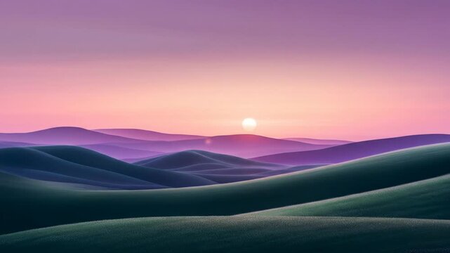 Rolling hills silhouette against soft gradient sunset sky background