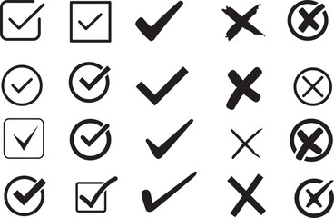 Collection of diverse checkmark and cross symbols representing approval and rejection Vector