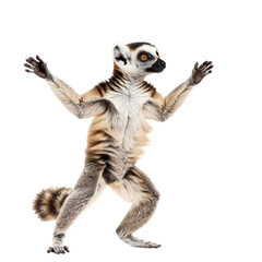 Fototapeta premium Lemur playing Interacts with other lemurs, tumbling or chasing playfully. full length isolate on transparent background