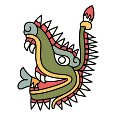 Fototapeta premium Head of fantastic monster or dragon Cipactli. Aztec mythology. Design from pre Columbian Mexican codex. Isolated vector illustration.