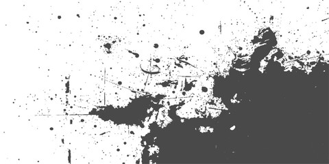 Naklejka premium Grunge black ink splat design with a dirty paint texture pattern featuring a splatter border frame and spray drip element on a stained art paper banner illustration