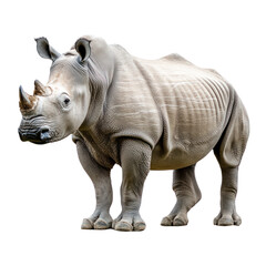 Fototapeta premium Rhino standing A rhino stands tall with its body broad and head held high. full length isolate on transparent background