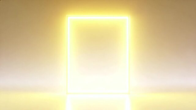 Glowing yellow rectangular portal with a bright light against a gradient background transitioning from yellow to white.