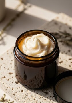 Luxurious organic tallow balm in amber jar for natural skincare.