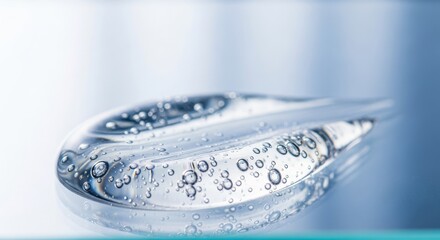 Transparent cosmetic serum gel texture with active oxygen bubbles.