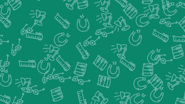 Random drawings of lamps, horseshoes, instruments, and barrels, ideal for designs related to interior decor, luck, music, and storage.